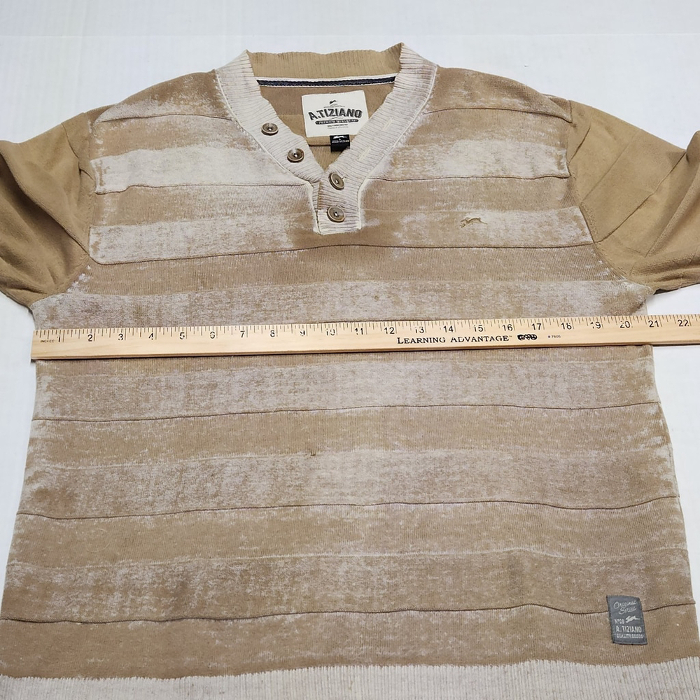 Mens A. Tiziano Wheat Tan Distressed Front Buttoned Sweater Size Large Gorp - Picture 7 of 14